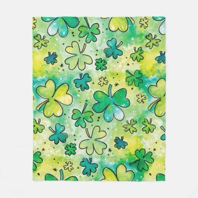 Handgemaltes Kleeblatt mit Wasserfarben Fleecedecke (Vorderseite)
