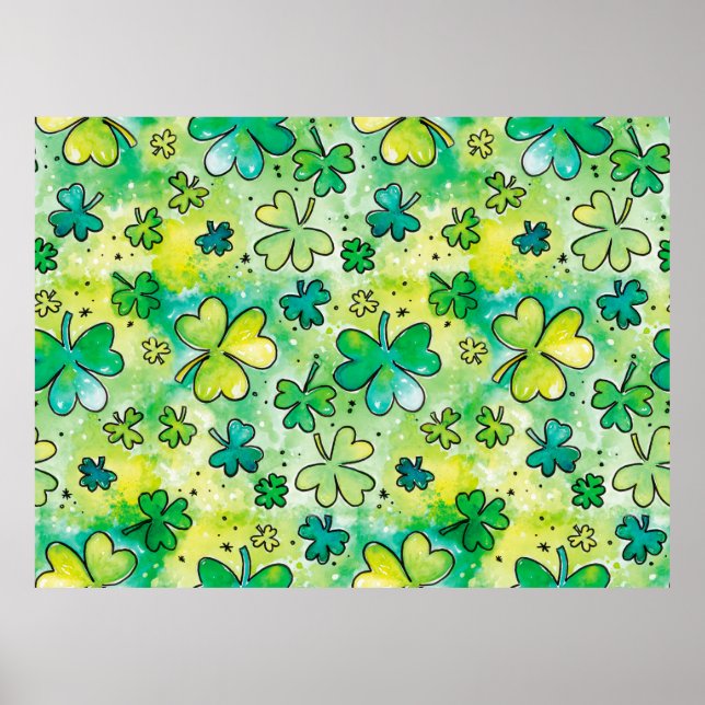 Handgemaltes Kleeblatt mit Wasserfarben Poster (Vorne)