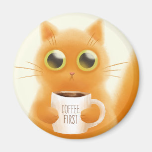 Handgemaltes niedliches Kätzchen mit Kaffee höhl Magnet