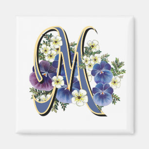 Handgemaltes Pansy-Initialen-Monogramm - M Magnet