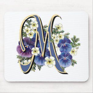 Handgemaltes Pansy-Initialen-Monogramm - M Mousepad