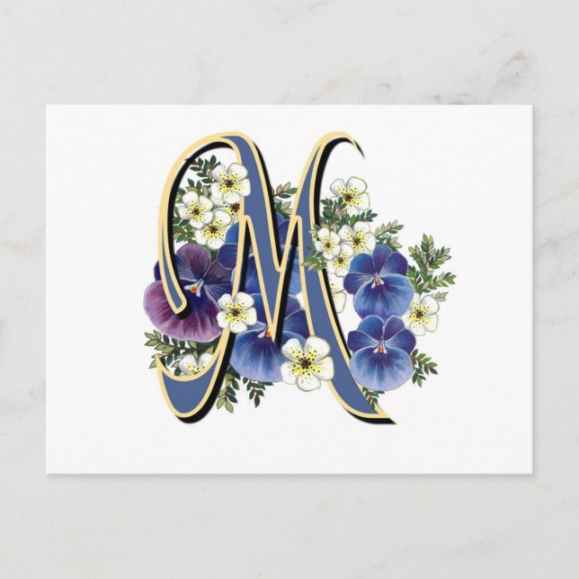 Handgemaltes Pansy-Initialen-Monogramm - M Postkarte (Vorderseite)