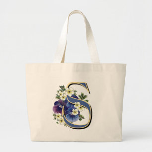 Handgemaltes Pansy-Initialen-Monogramm - S Jumbo Stoffbeutel