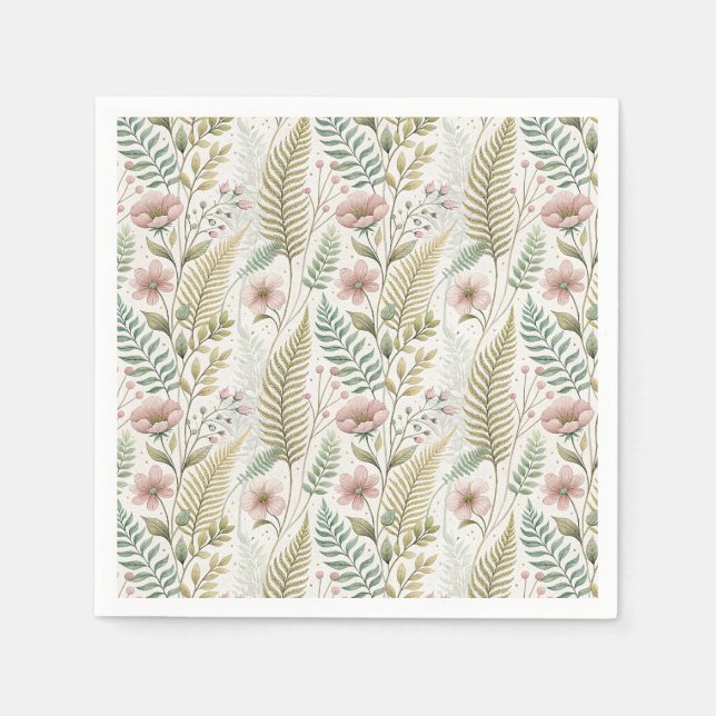 Handgemaltes Rosa-Blüten-Botanisches-Blumenmuster Serviette (Vorderseite)
