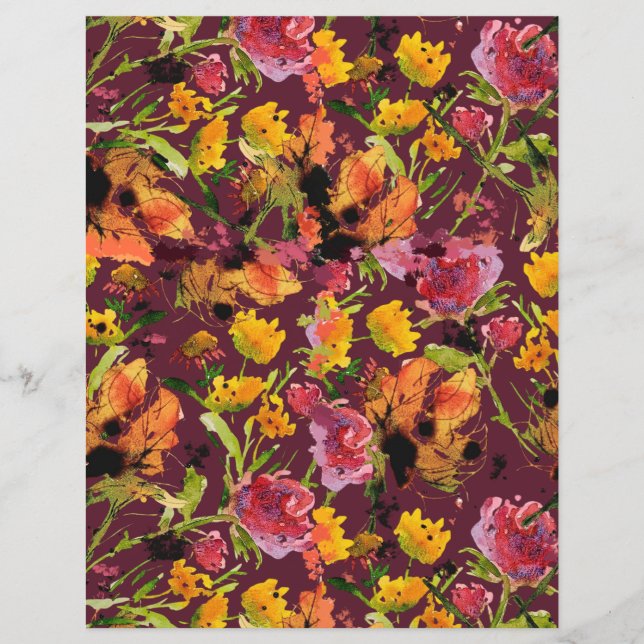 Handgemaltes Tinten-Blumen Papierblatt (Vorderseite)