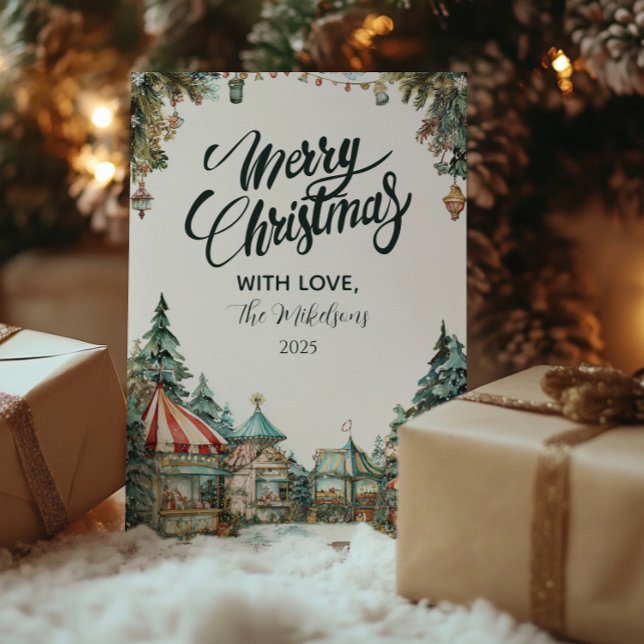 Handgemaltes Winterdorf Feiertagskarte (Von Creator hochgeladen)