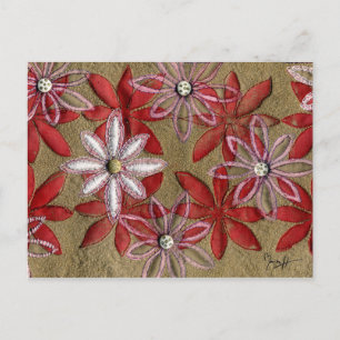 Handgeschnitzte Quilted rote und rosa Blumen Postkarte