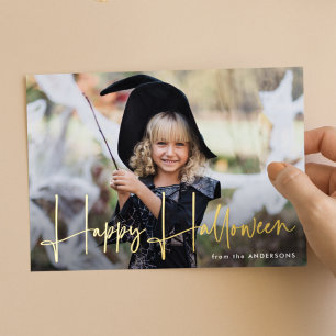 Handgeschrieben Grußkarte Frohes Halloween Foto Folien Feiertagskarte