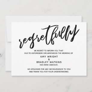 Handgeschriebene Absage der Hochzeit mit Bedauern Einladung