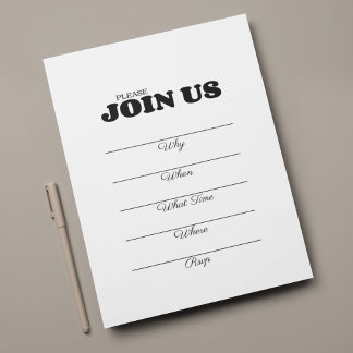 Handgeschriebene Ausfüllung in Schwarzweißtypograf Einladung