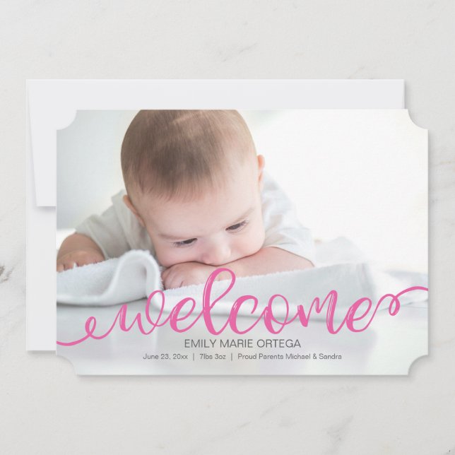 Handgeschriebene Baby Birth Foto Announccard Ankündigung (Vorderseite)