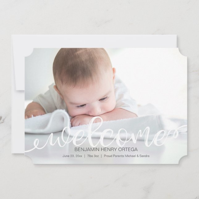 Handgeschriebene Baby Birth Foto Announccard Ankündigung (Vorderseite)