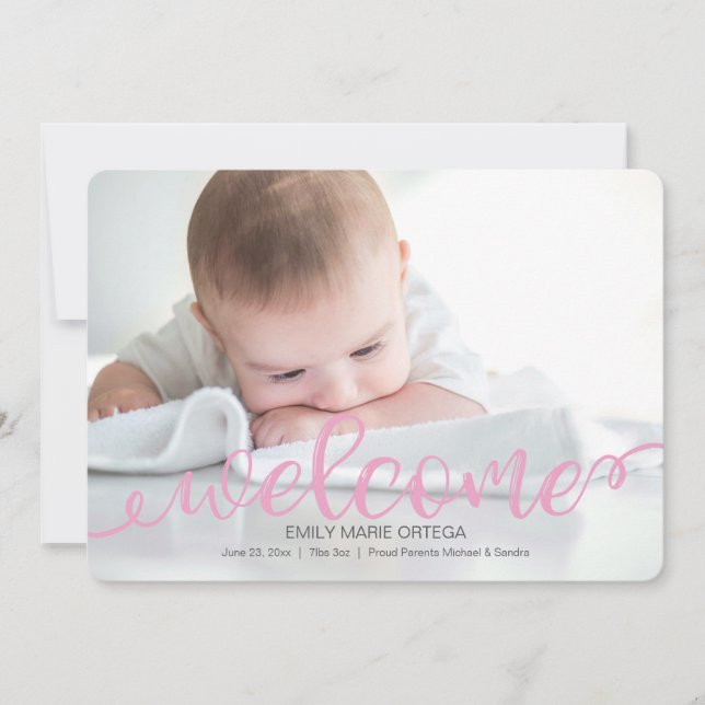 Handgeschriebene Baby Birth Foto Announccard Ankündigung (Vorderseite)