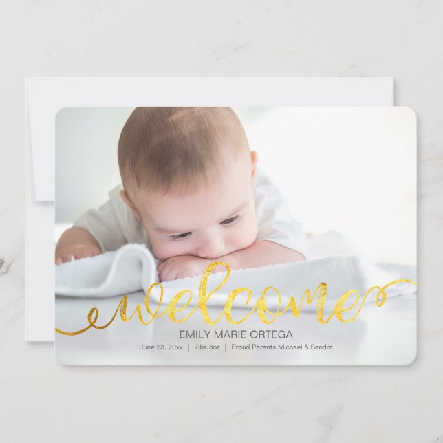 Handgeschriebene Baby Birth Foto Announccard Ankündigung (Vorderseite)