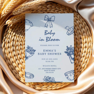 handgeschriebene Baby in Bloom sanfte blaue Babypa Einladung