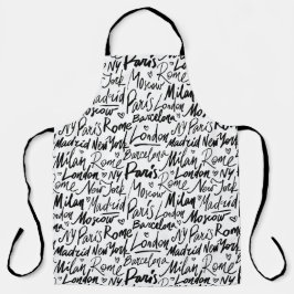 Handgeschriebene berühmte Städte des Weltmusters Schürze