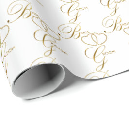 Handgeschriebene Bride and Groom Gold Hearts Geschenkpapier