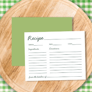 Handgeschriebene Chic Green Brautparty-Rezept-Kart