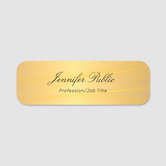 Handgeschriebene, elegante Script-Glamour-Goldvorl Namensschild (Vorderseite)