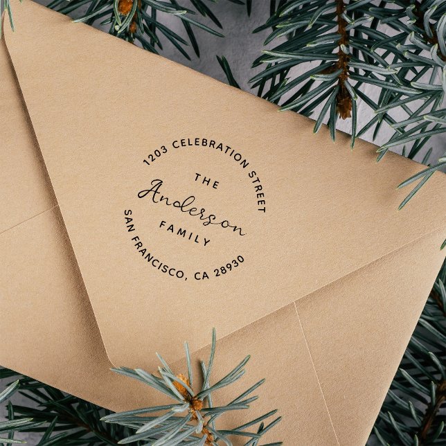 Handgeschriebene Familienname Runde Rücksendeadres Permastempel (Von Creator hochgeladen)