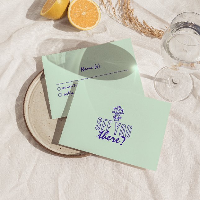 Handgeschriebene farbenfrohe Retro Funky Wedding D RSVP Karte (Von Creator hochgeladen)