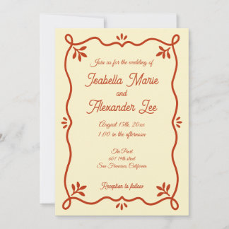 Handgeschriebene farbenfrohe Retro-Hochzeitseinlad Einladung