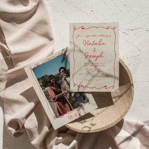 Handgeschriebene farbenfrohe Retro-Spaß-Hochzeit m Einladung