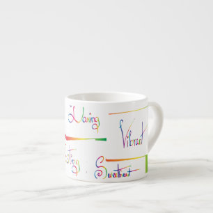 Handgeschriebene farbige positive Inspirationswört Espressotasse