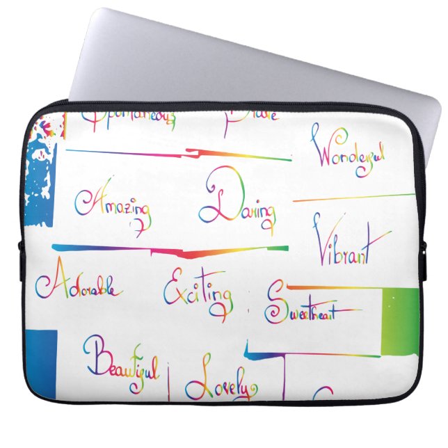 Handgeschriebene farbige positive Inspirationswört Laptopschutzhülle (Vorderseite)