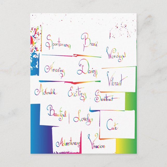 Handgeschriebene farbige positive Inspirationswört Postkarte (Vorderseite)