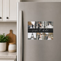 Handgeschriebene Foto-Collage Save-the-Date Schwar
