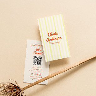 Handgeschriebene gelbe Orangenstreifen Boho QR-Cod Visitenkarte