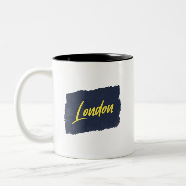 Handgeschriebene gelbe Typografie-Tasse Zweifarbige Tasse (Links)