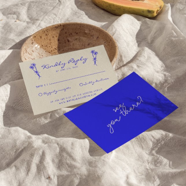 Handgeschriebene Gezeichnet Blue Retro Bold Weddin RSVP Karte (Von Creator hochgeladen)