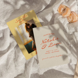 Handgeschriebene Gezeichnet farbenfrohe Retro-Foto Save The Date