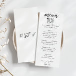Handgeschriebene Gezeichnet Scribble Quirky Einzig Menükarte<br><div class="desc">Ein buntes Retro funky,  moderne pfirsichgelbe Dinner-Menü. Das Design ist schick,  Vintager weißer Hintergrund und schwarze Typografie. Das Menü ist in schwarz geschrieben. Und weißer Hintergrund mit handgezeichnetem Herz in Liebe auf der Rückseite mit den Initialen von Braut und Bräutigam. Perfekt und passend zu der ganzen Suite.</div>