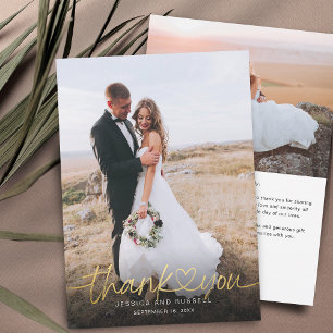 Handgeschriebene Goldschrift Herz Fotos Hochzeit Dankeskarte