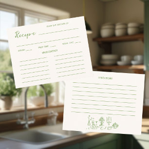 Handgeschriebene grüne Hochzeitsdusche-Rezept Begleitkarte