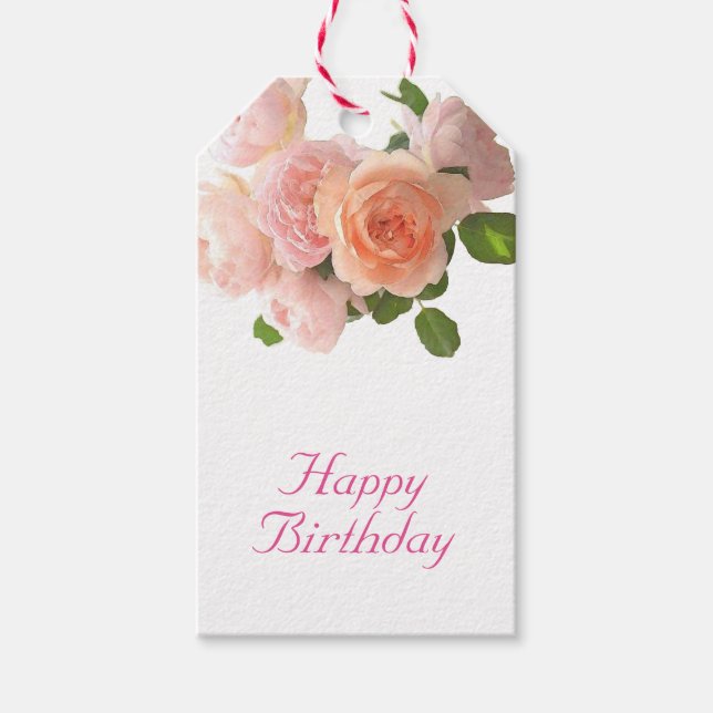 Handgeschriebene Happy Birthday Text Floral Templa Geschenkanhänger (Vorderseite)