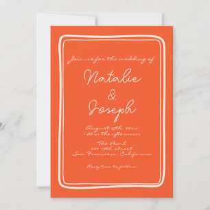 Handgeschriebene helle orange Retro-Hochzeit einzi Einladung