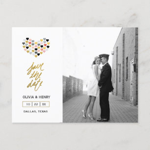 Handgeschriebene Herzen   Save the Date Postkarte