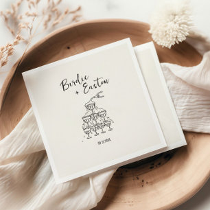 Handgeschriebene Illustrierte Champagner Tower Wed Serviette