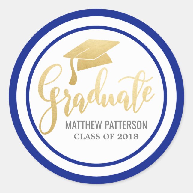 Handgeschriebene Imitate Gold Foil Graduate Hat Na Runder Aufkleber (Vorderseite)