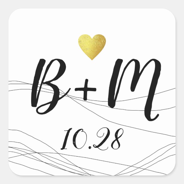 Handgeschriebene Initialen Liebe Hochzeit Quadratischer Aufkleber (Vorderseite)