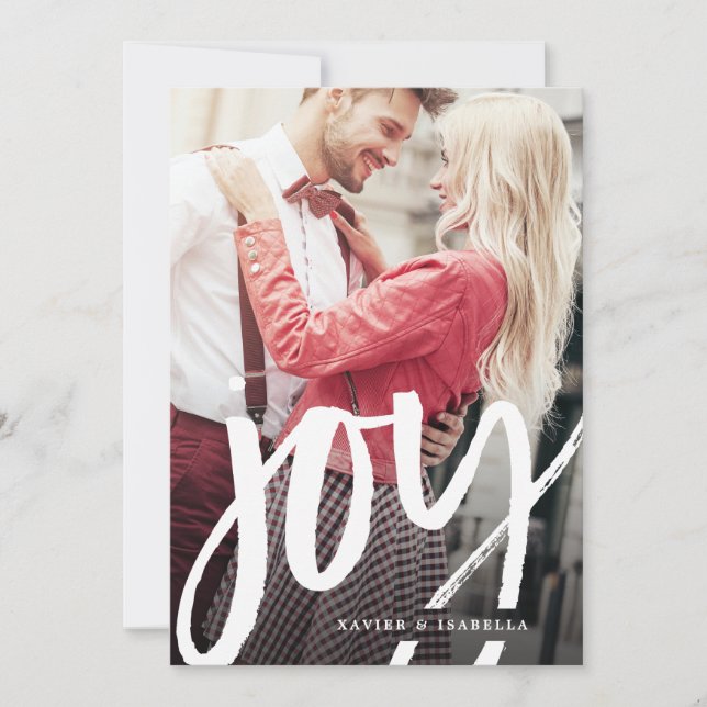 Handgeschriebene Joy Foto Holiday Feiertagskarte (Vorderseite)