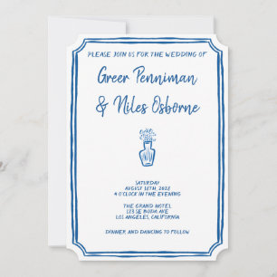 Handgeschriebene La Dolce Vita Italian Blue Weddin Einladung