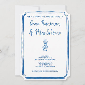 Handgeschriebene La Dolce Vita Italian Blue Weddin Einladung