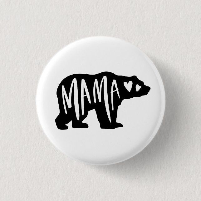 Handgeschriebene Mama Hand Drawn Hearts Bären Silh Button (Vorderseite)