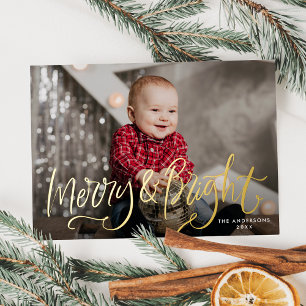 Handgeschriebene Merry and Bright-Foto Folien Feiertagskarte