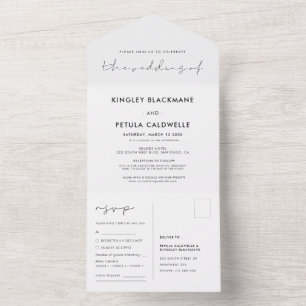Handgeschriebene minimalistische Hochzeit All In One Einladung